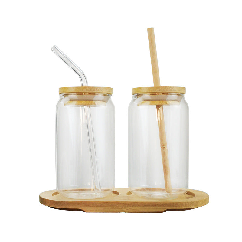 Glass Cup with Bamboo Lid & Straw