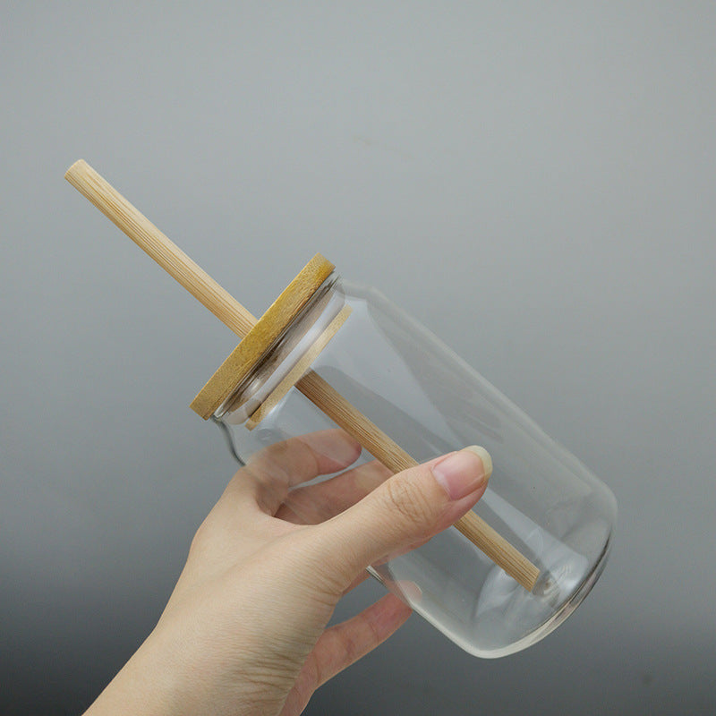 Glass Cup with Bamboo Lid & Straw