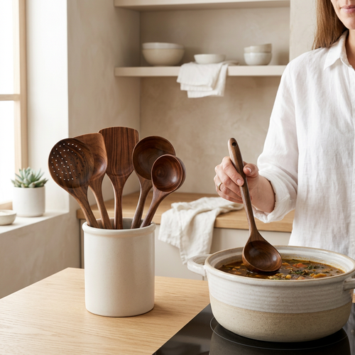 Acacia Wood Utensil Set (7 pcs) in use
