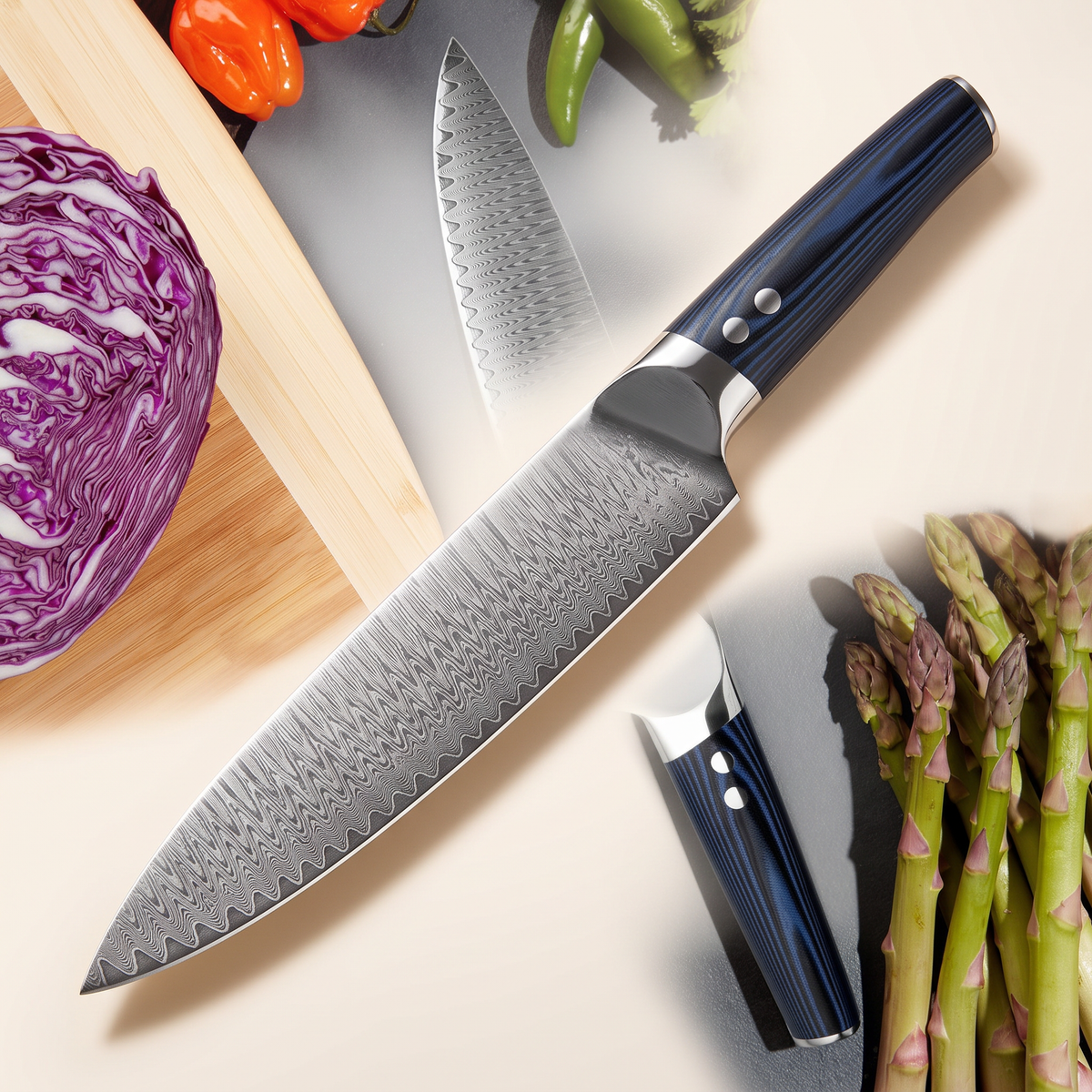 Damascus steel chef's knife