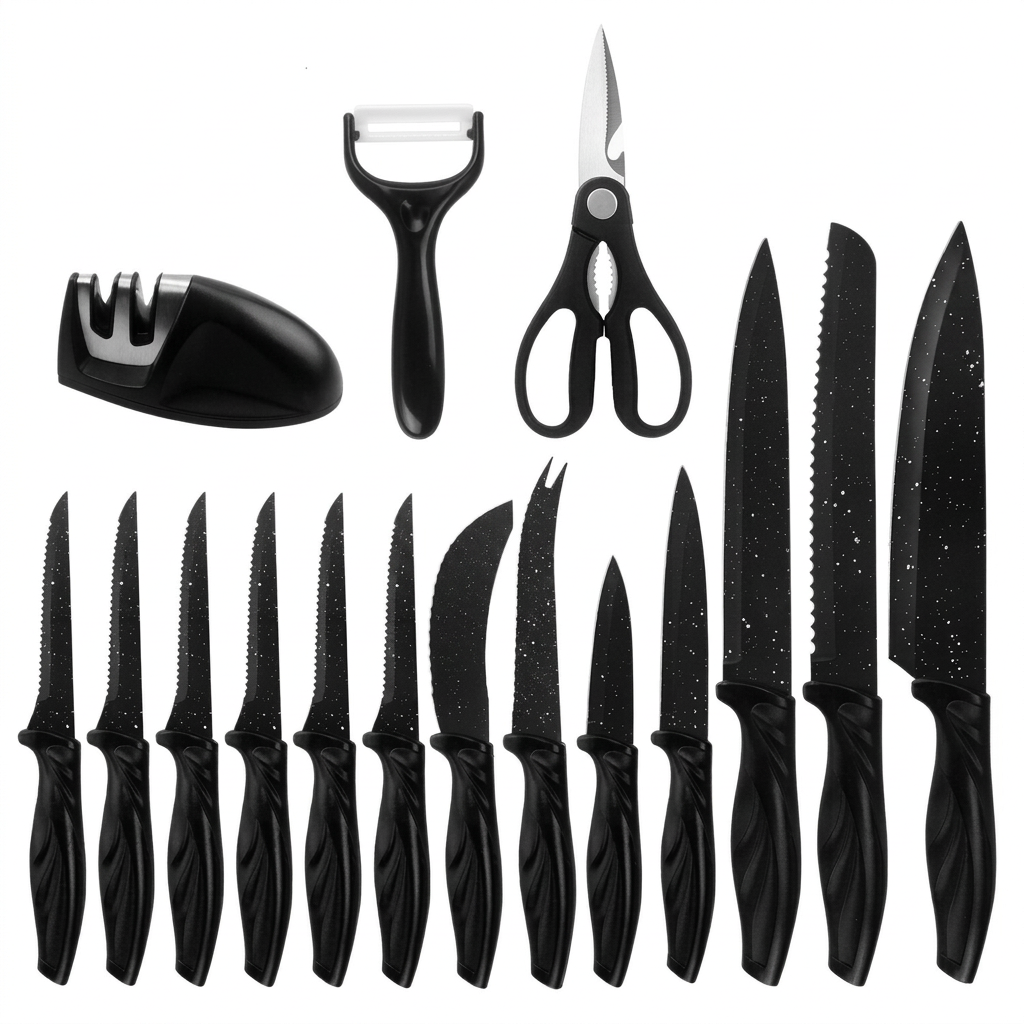 Black Kitchen Knife Set (17 pcs)
