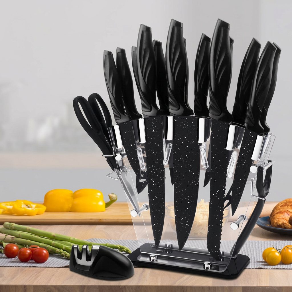 Black Kitchen Knife Set (17 pcs)