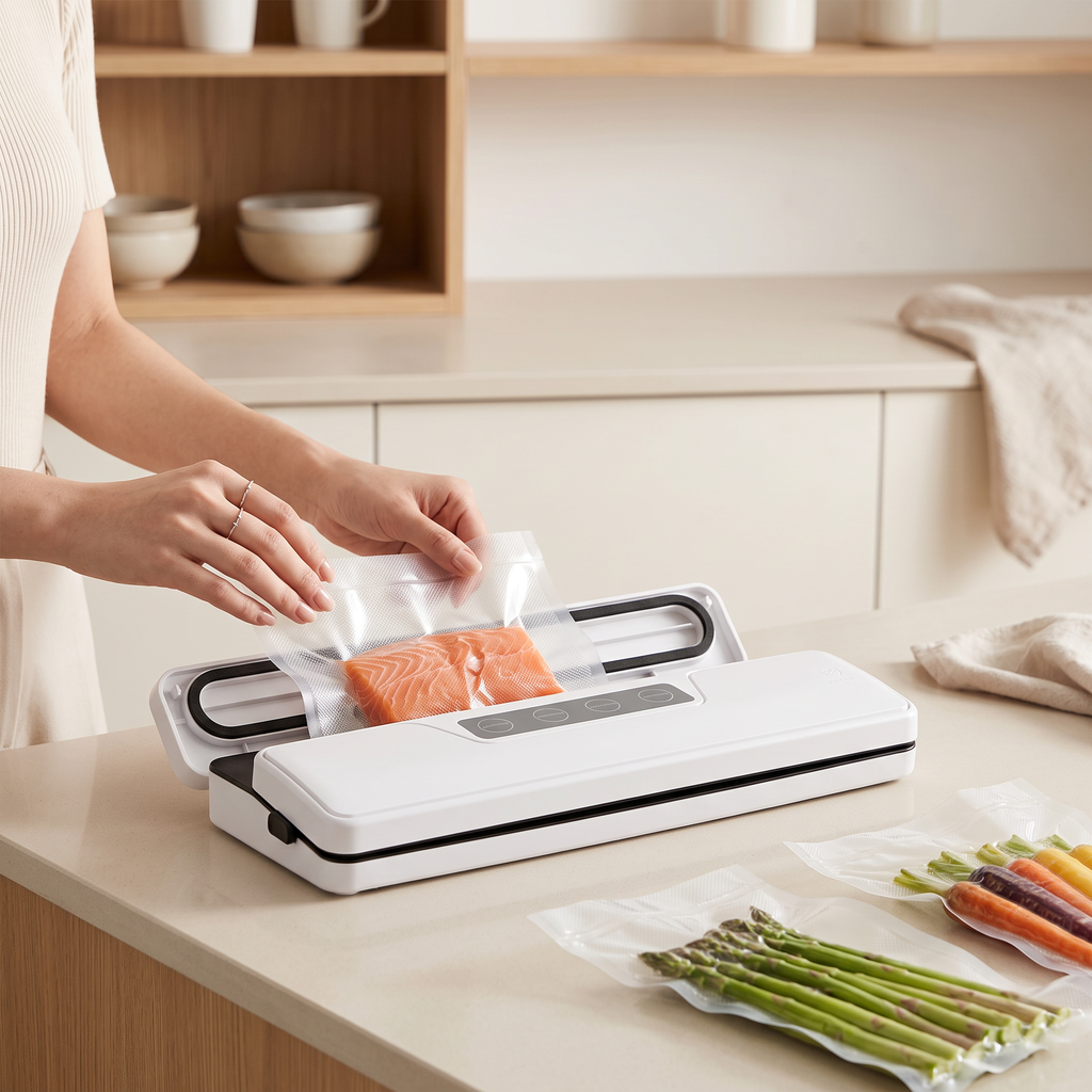 Vacuum sealing fresh salmon